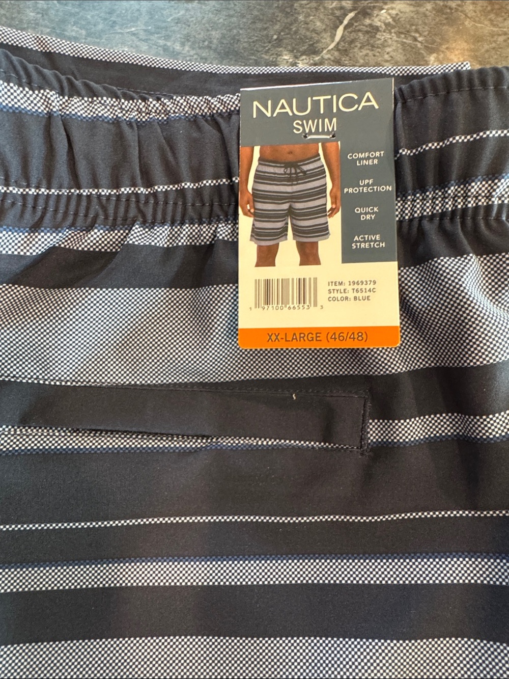 Nautica Men's Blue and White Striped Swim Shorts